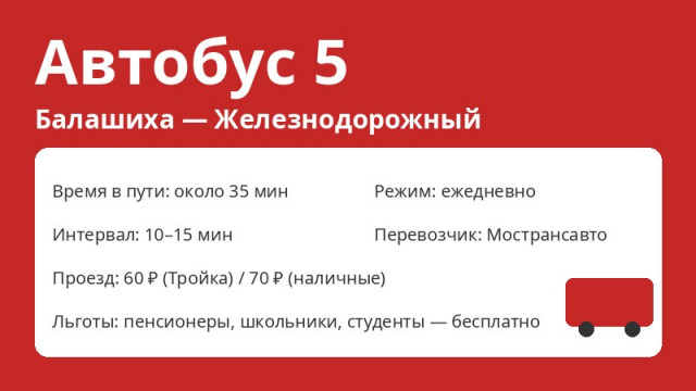 Автобус № 5 Балашиха (Балашиха &mdash; Железнодорожный): схема, остановки, расписание (2026)