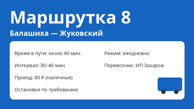 Маршрутка № 8 Балашиха (Балашиха &mdash; Жуковский): схема, остановки, расписание (2026)